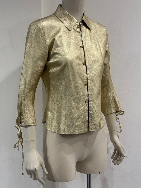 2000s Roberto Cavalli metallic gold leather shirt
