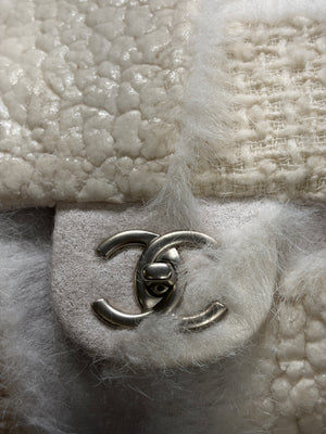 2010 Chanel shearling tweed patchwork big flap bag