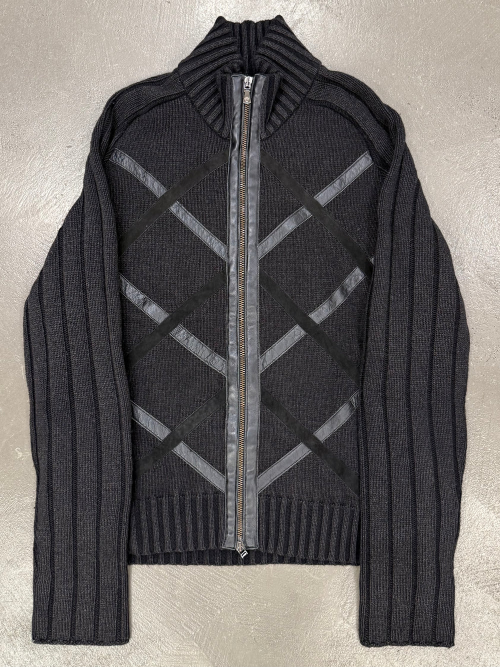 2000s Versace leather paneled wool cardigan