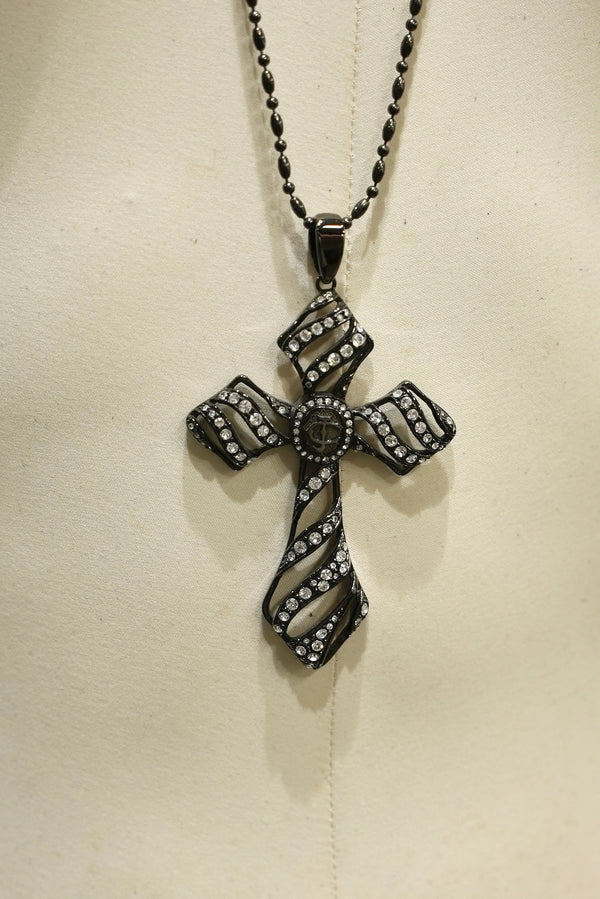 2000s Roberto Cavalli big studded cross necklace