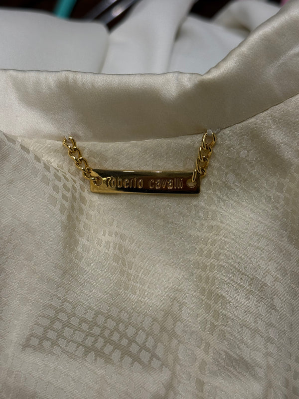 2005 Roberto Cavalli gold chain pearl trim jacket