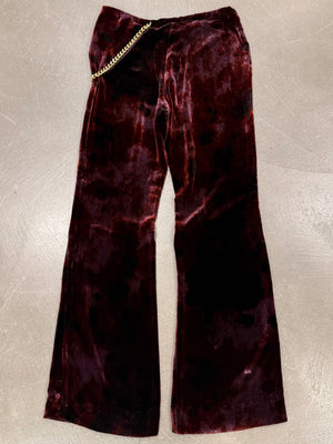 Roberto Cavalli burgundy velvet flared pants with chain detail
