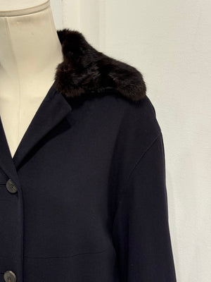 1990s Prada squirrel fur collar long wool coat