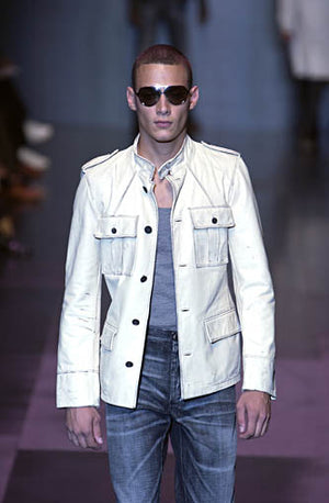 S/S2001 Yves Saint Laurent by Tom Ford M-65 distressed military leather jacket