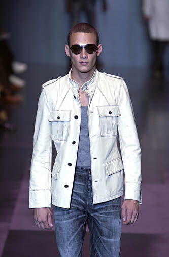 S/S2001 Yves Saint Laurent by Tom Ford M-65 distressed military leather jacket