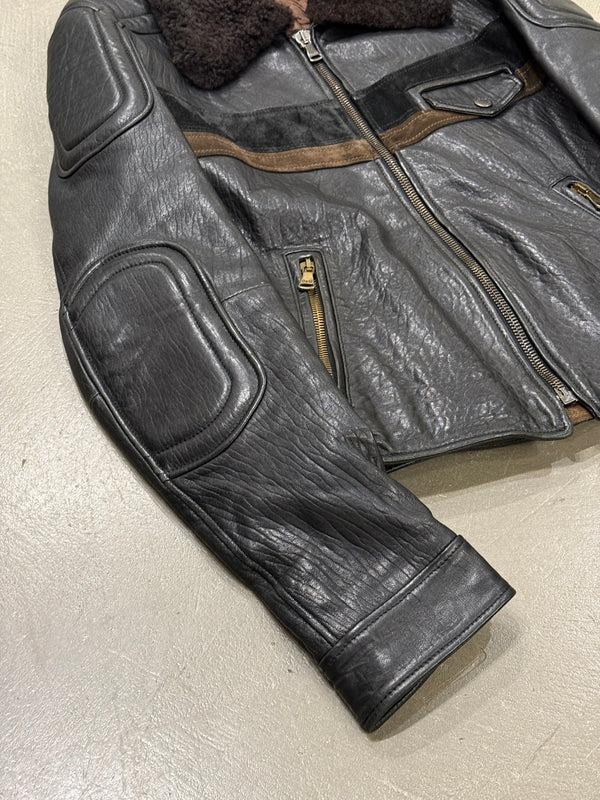 A/W2005 Dolce & Gabbana shearling collar leather biker jacket