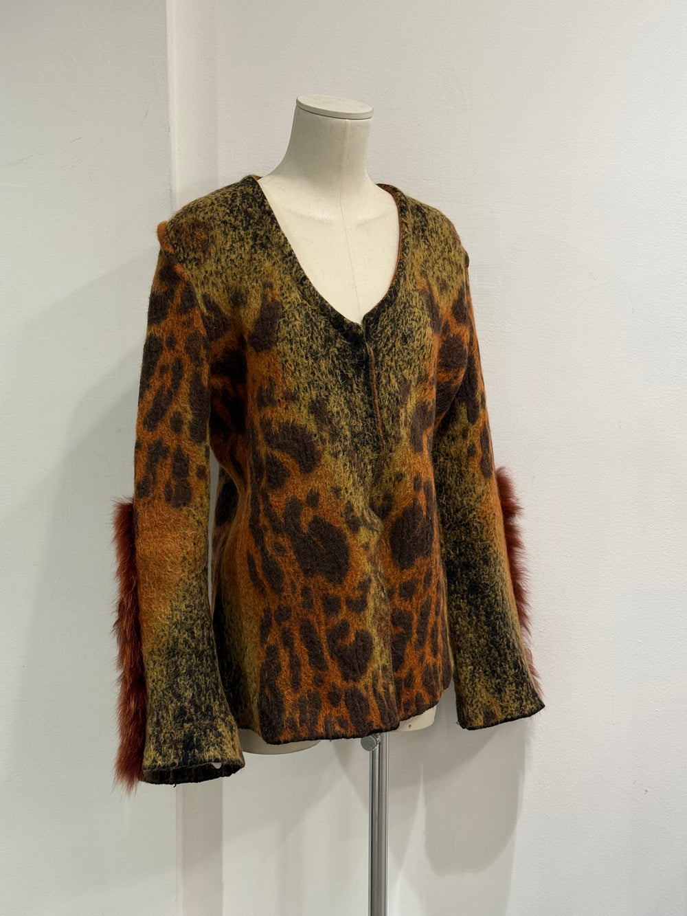 2000s Roberto Cavalli mohair tiger cardigan with fur insterts