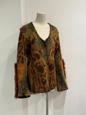 2000s Roberto Cavalli mohair tiger cardigan with fur insterts
