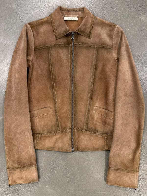 2000s Prada paneled western suede leather jacket