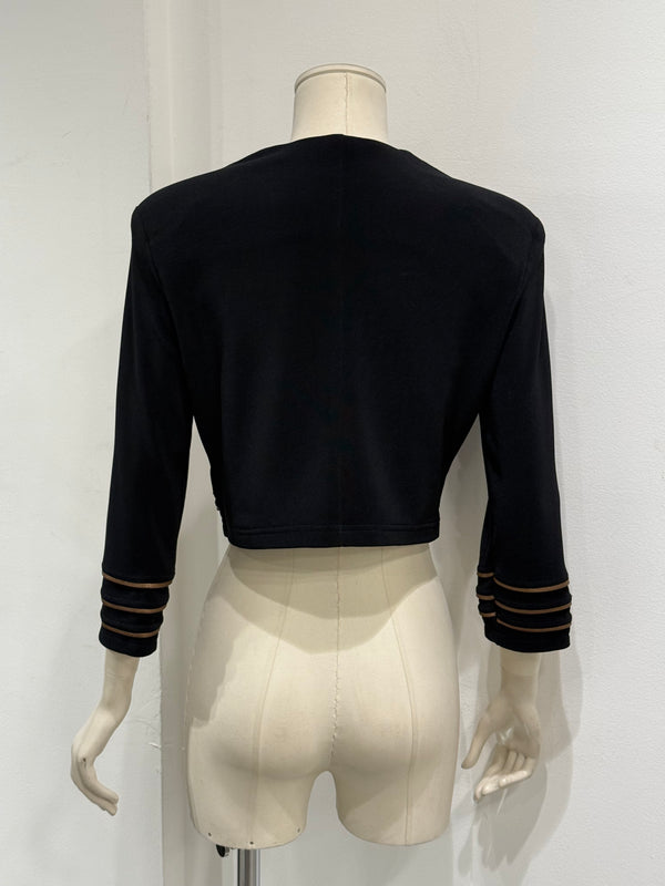 1990s Gianni Versace Napoleon cropped tailored jacket with contrast leather trim