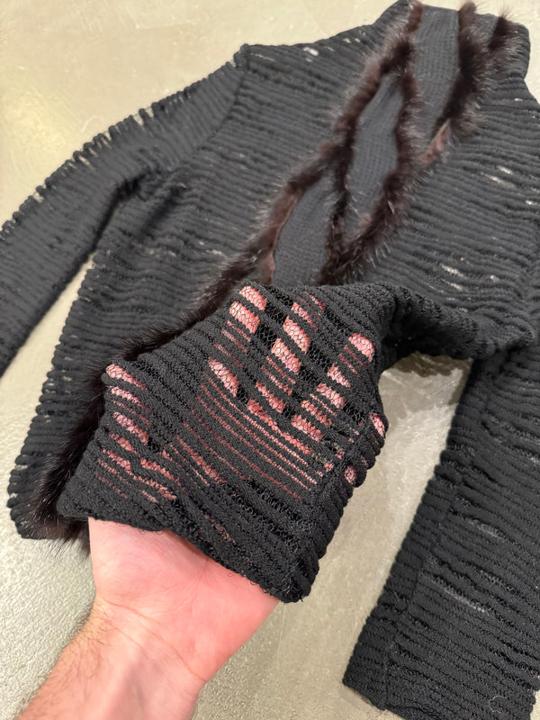 2000s Roberto Cavalli real fur transparent mesh knit