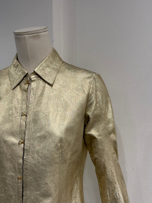2000s Roberto Cavalli metallic gold leather shirt