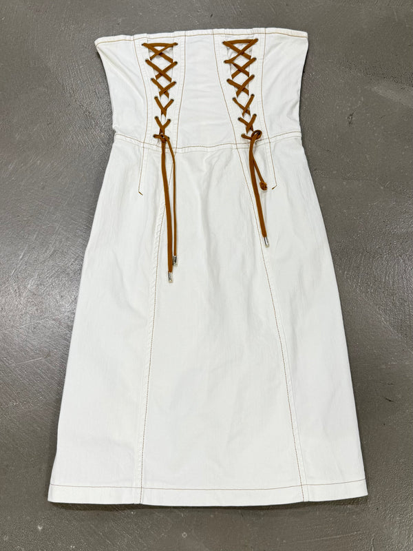 2000s Dolce & Gabbana lace-up midi white dress