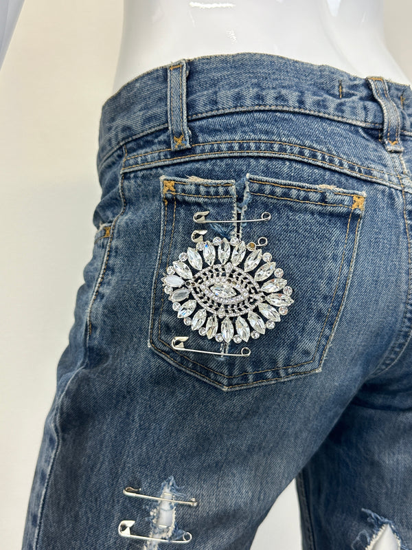 S/S 2001 Dolce & Gabbana safety pin punk jeans with broches
