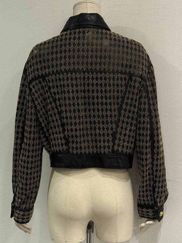 S/S1992 Gianni Versace studded leather jacket with heavy gold metal studs