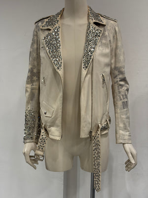 S/S201 Balmain by Christopher Decarnin runwayflag safety pin leather jacket