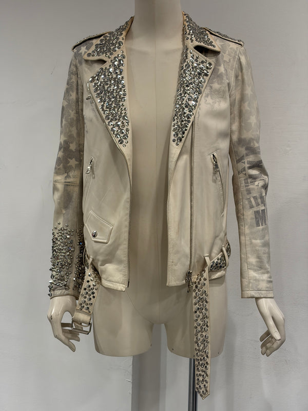 S/S201 Balmain by Christopher Decarnin runwayflag safety pin leather jacket