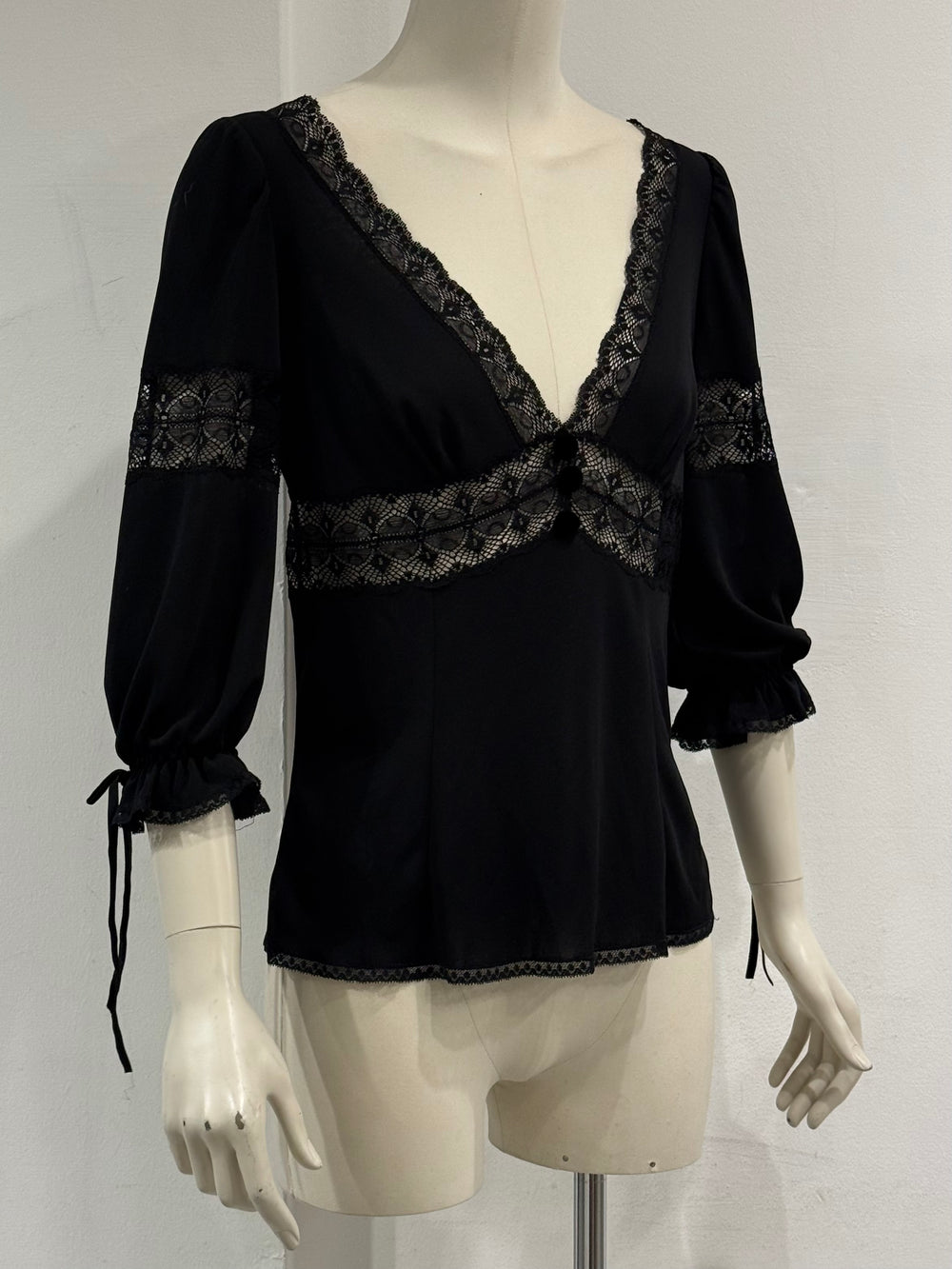 2000s Dolce & Gabbana lace trim silk blouse
