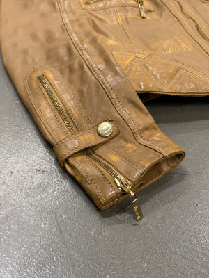 2000s Roberto Cavalli leather jacket with golden accents