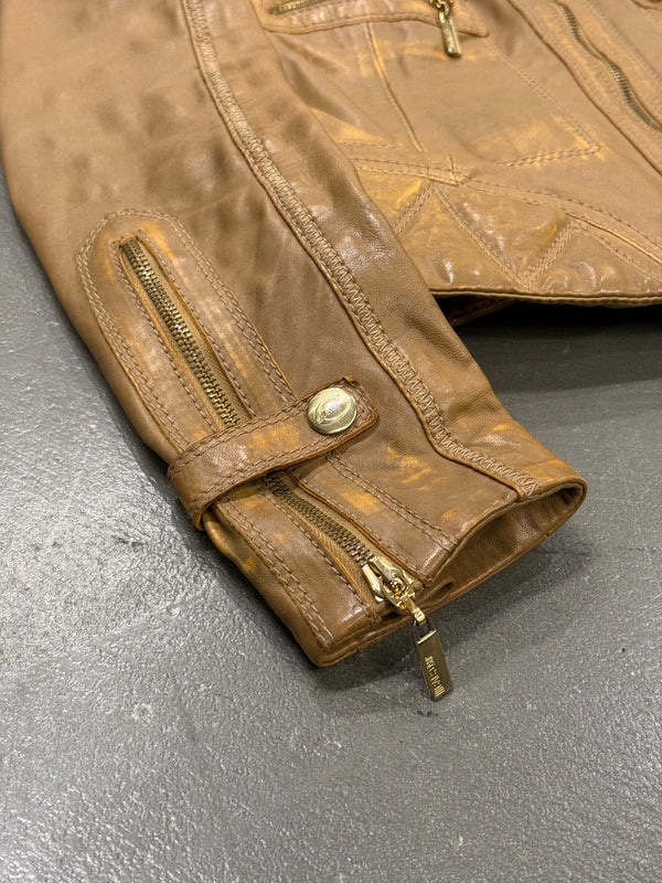 2000s Roberto Cavalli leather jacket with golden accents