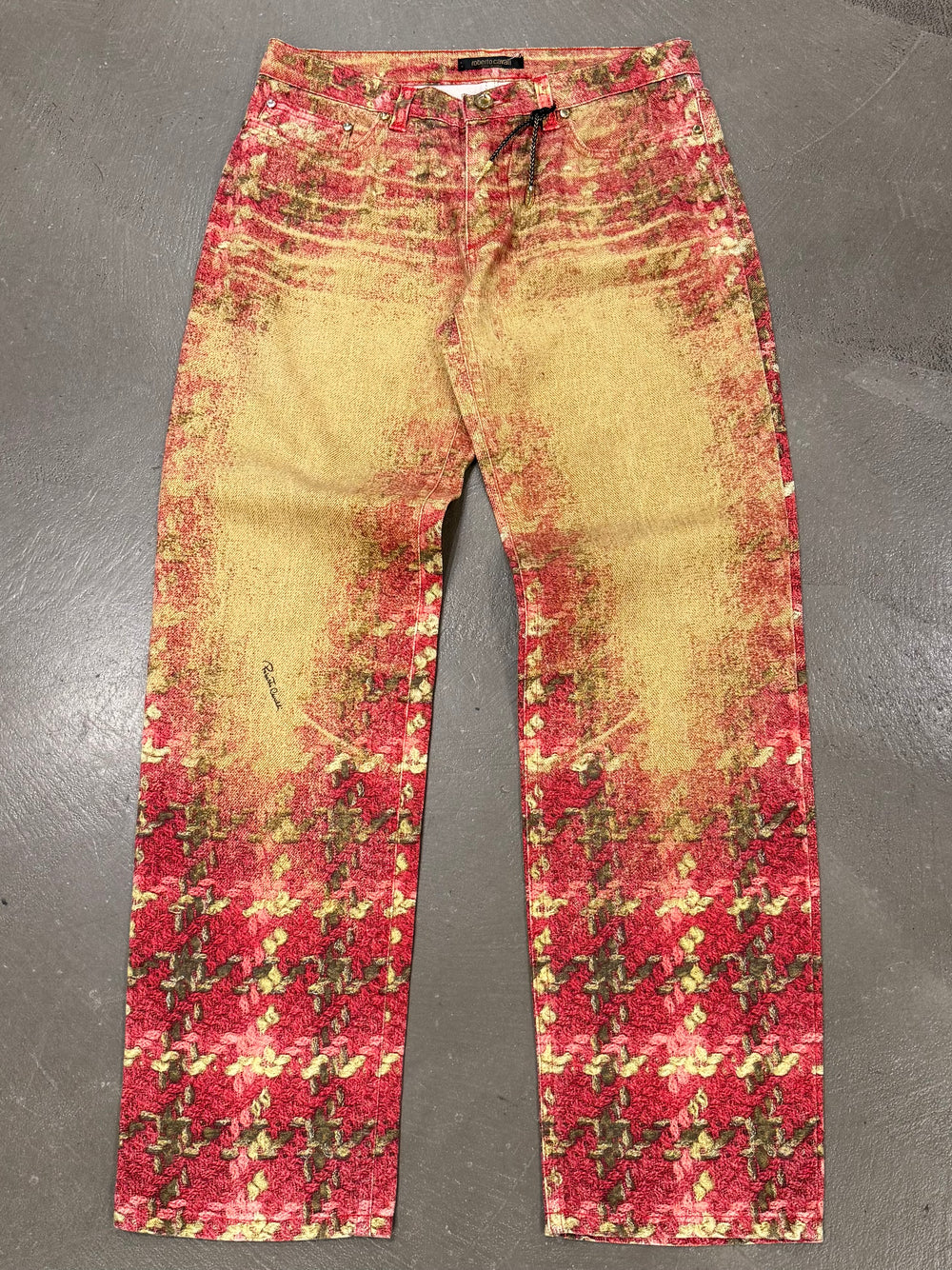 2000s Roberto Cavalli creckered faded jeans