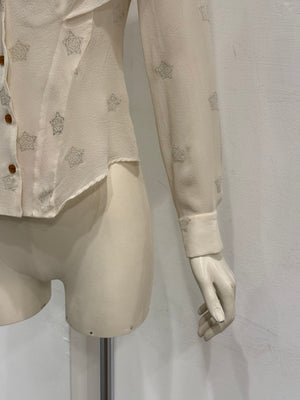 2000s Vivienne Westwood red label orb ruffle sheer blouse