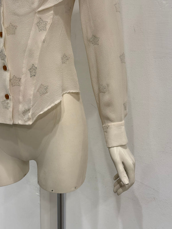 2000s Vivienne Westwood red label orb ruffle sheer blouse