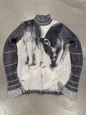 2000s Roberto Cavalli wolf jacquard knit