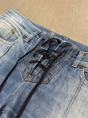 2000s Alexander McQueen low rise lace-up jeans