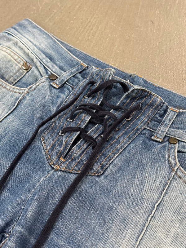 2000s Alexander McQueen low rise lace-up jeans
