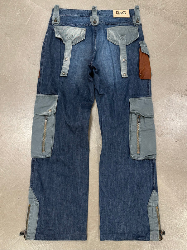 2000s Dolce & Gabbana patchwork multi-pocket cargo jeans