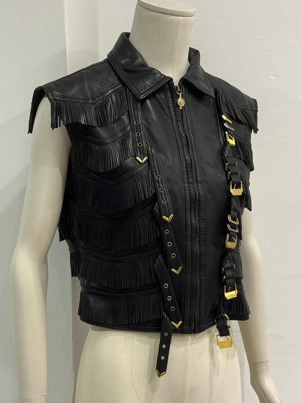 A/W1992 Gianni Versace bondage fringe leather vest