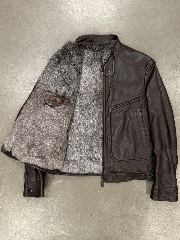 2000s Gucci by Tom Ford fur lining leather bomber jacket