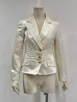 2000s Roberto Cavalli ivory satin tailored blazer