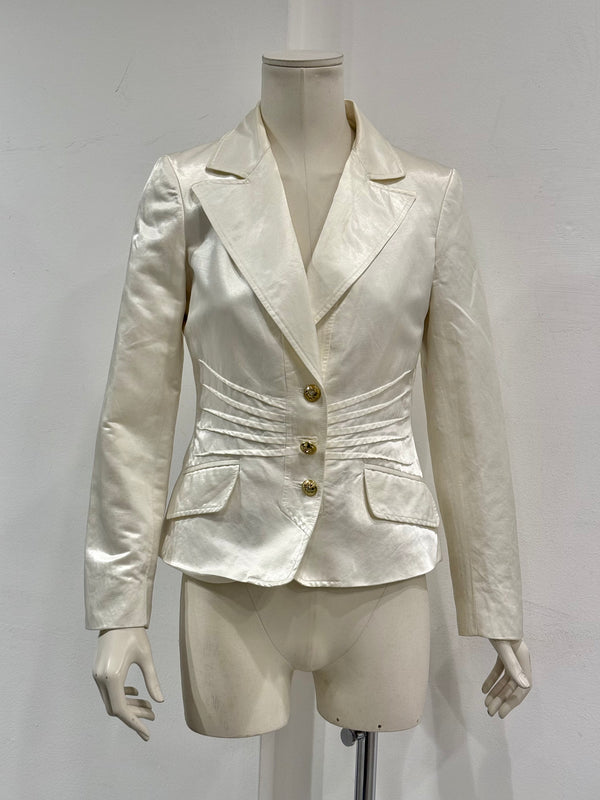 2000s Roberto Cavalli ivory satin tailored blazer