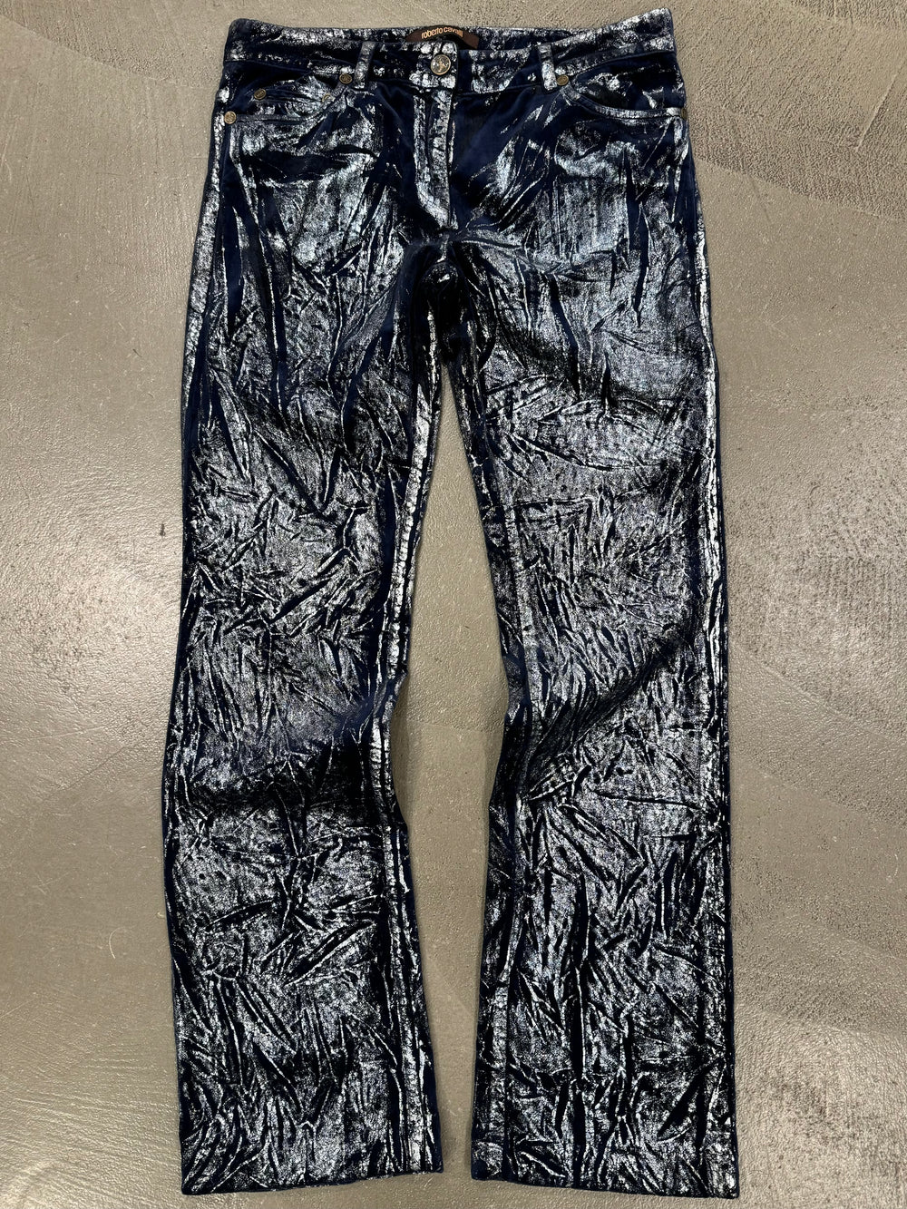 Roberto Cavalli waxed silver pants
