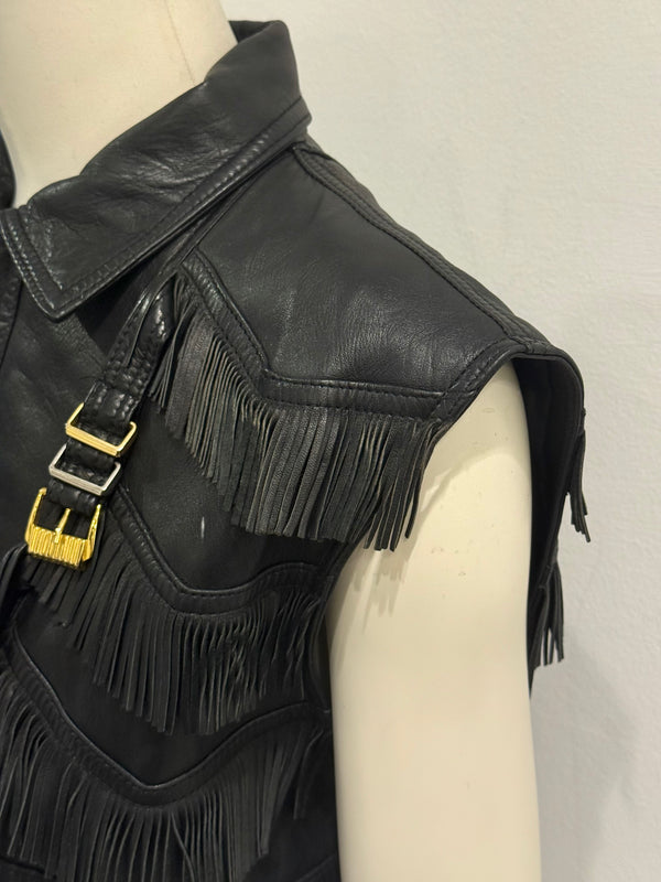 A/W1992 Gianni Versace bondage fringe leather vest