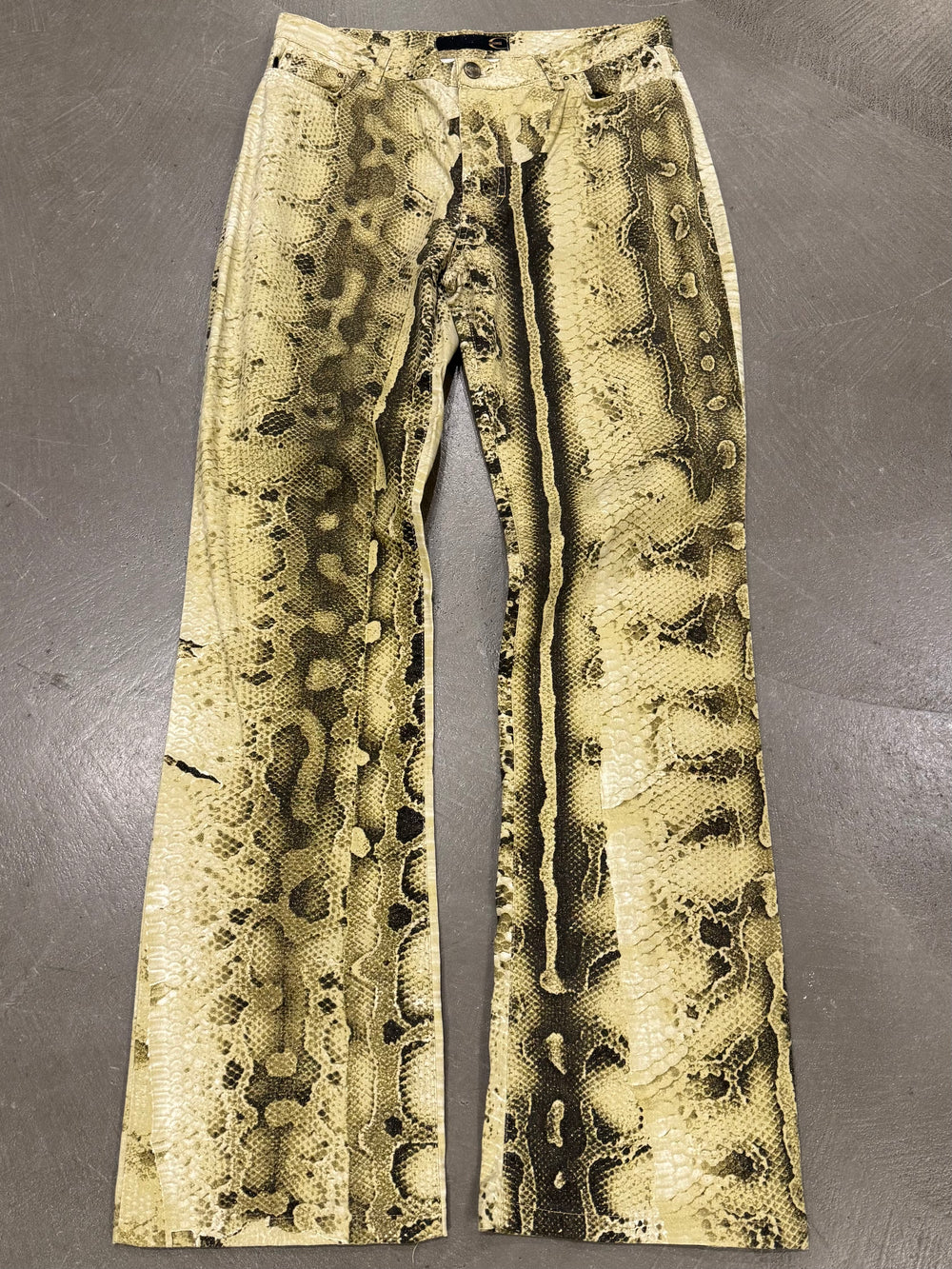 2000s Cavalli snakeskin print flared jeans