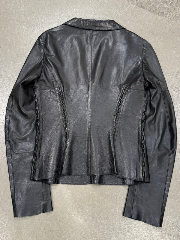 Roberto Cavalli gold butterfly embroidery leather jacket