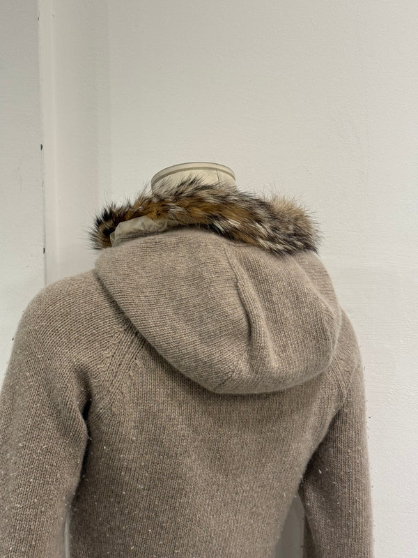 2000s Prada wool fur-trim hooded cardigan