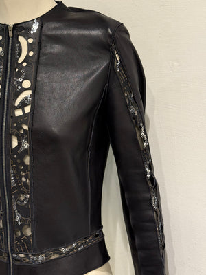 2000s Fendi collarless laser-cut leather jacket