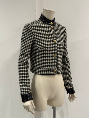 2000s Dolce & Gabbana vinyl trimmed cropped houndstooth jacket