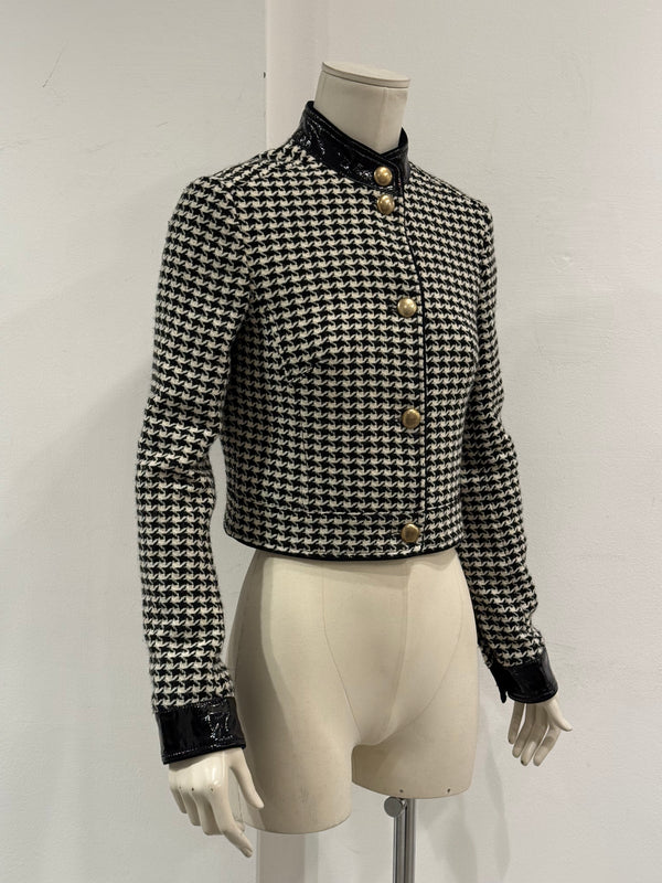 2000s Dolce & Gabbana vinyl trimmed cropped houndstooth jacket