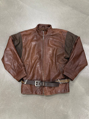 1980s Gianni Versace metallic chainmail belted leather jacket