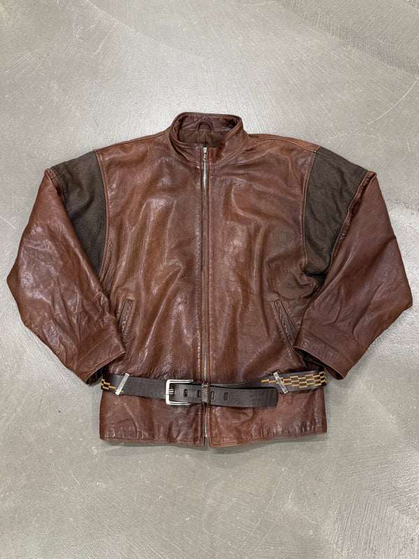 1980s Gianni Versace metallic chainmail belted leather jacket