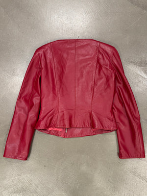 2000s Mugler red leather strap jacket
