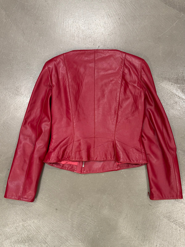 2000s Mugler red leather strap jacket