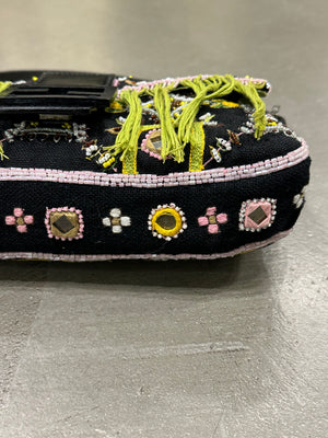 S/S1999 Fendi beaded fringe mirror-embellished baguette shoulder bag