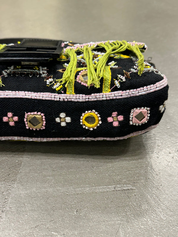 S/S1999 Fendi beaded fringe mirror-embellished baguette shoulder bag