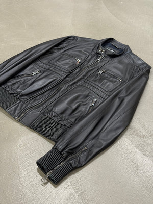 2000s Dolce & Gabbana leather bomber jacket with multiple zip pockets